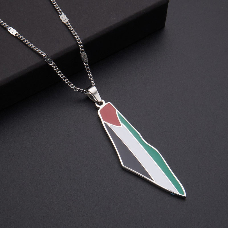 Stainless steel drip glue Palestine map pendant necklace