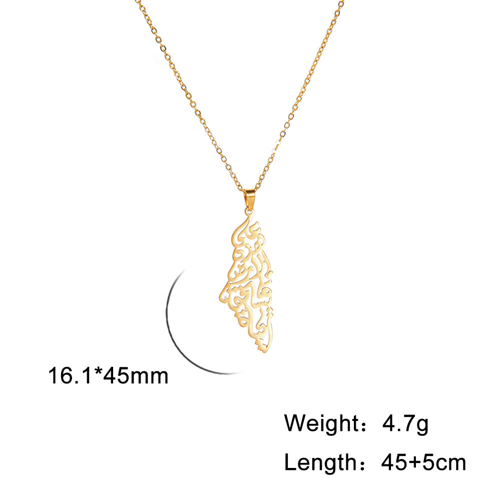 Fashion Stainless Steel Hollow Arabian Palestine Map Pendant Men's Ladies Necklace