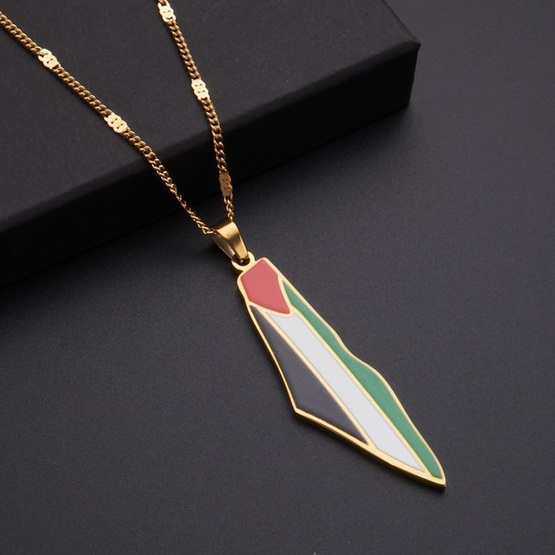 Stainless steel drip glue Palestine map pendant necklace