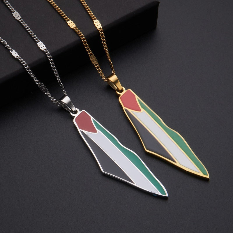 Stainless steel drip glue Palestine map pendant necklace