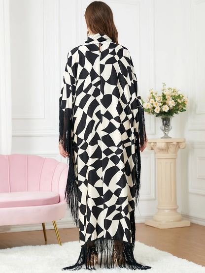 Abaya Muslim Women Fashion Tassel Zebra Print Batwing Sleeve Black Abaya Caftan Marocain Turkey Dress Islam Ramadan