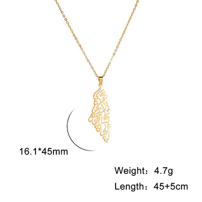 Fashion Stainless Steel Hollow Arabian Palestine Map Pendant Men's Ladies Necklace