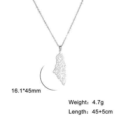 Fashion Stainless Steel Hollow Arabian Palestine Map Pendant Men's Ladies Necklace