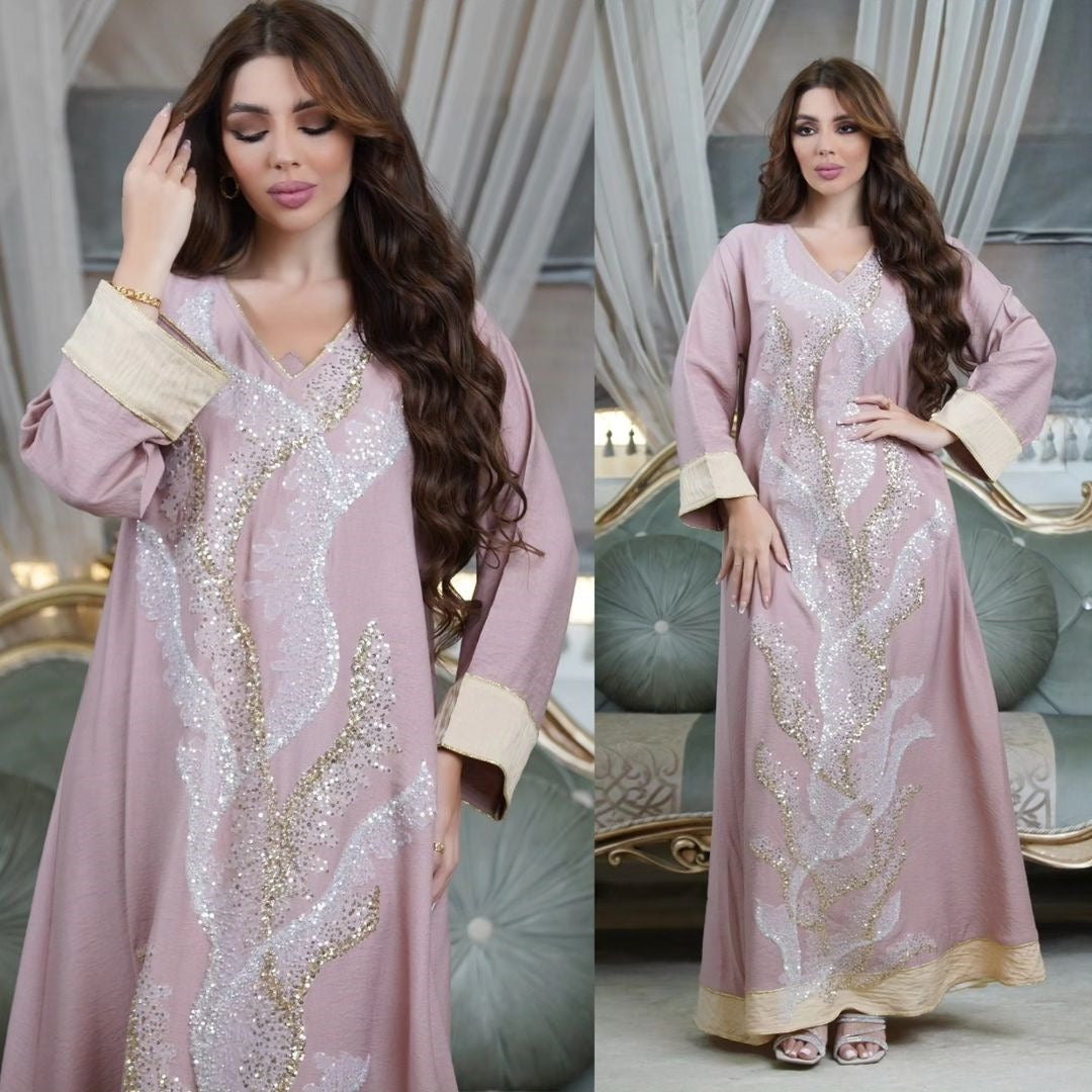 Muslim robes embroidered with beads fashionable abaya Middle Eastern women's clothing Arab clothing
