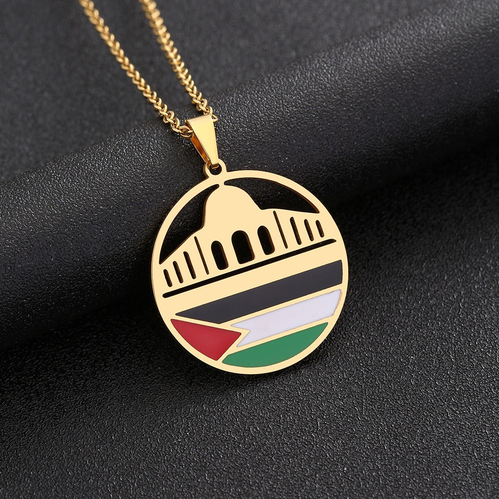 Stainless steel Al Aqsa Temple and Palestinian necklaces, men's and women's sweater accessories