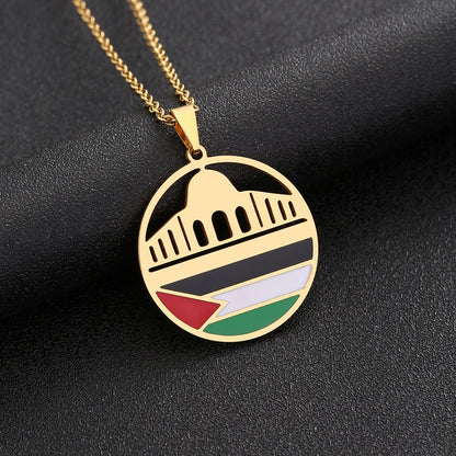 Stainless steel Al Aqsa Temple and Palestinian necklaces, men's and women's sweater accessories