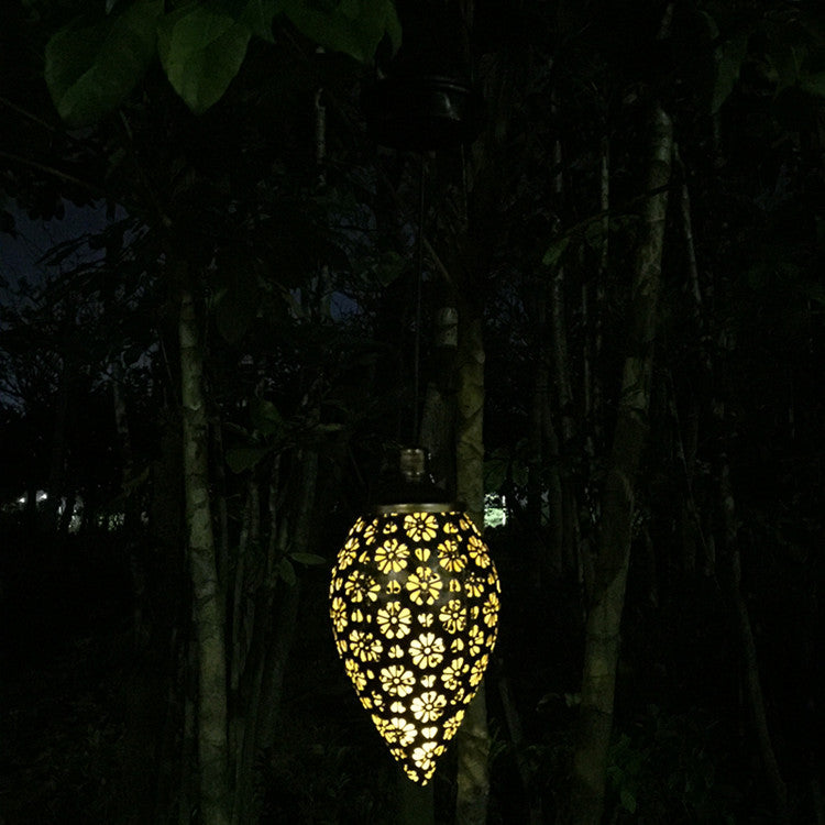 Garden Wrought Iron Solar Moroccan Style Drop Shaped Hollow Waterproof Chandelier