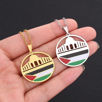 Stainless steel Al Aqsa Temple and Palestinian necklaces, men's and women's sweater accessories